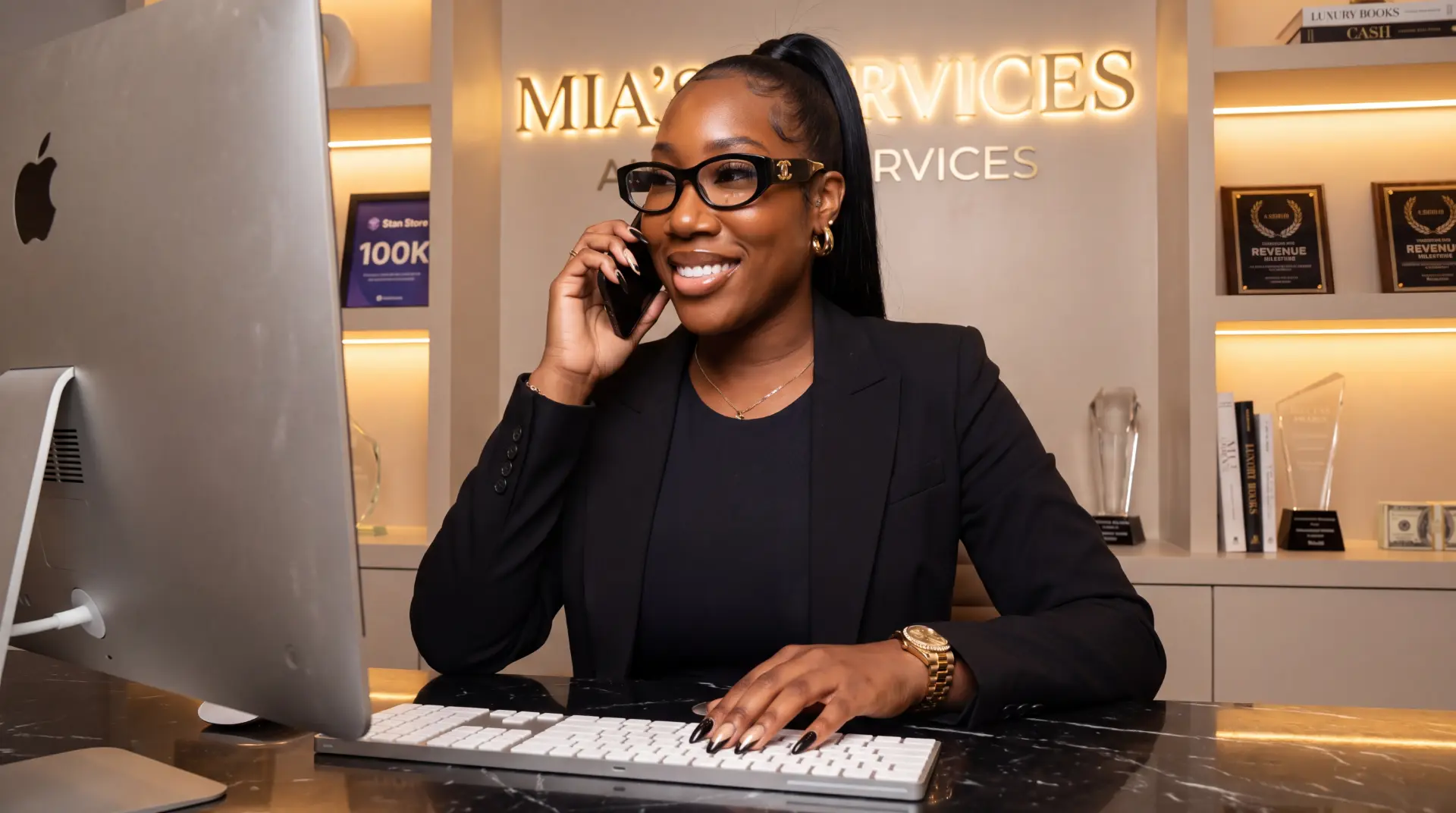Mia working with clients