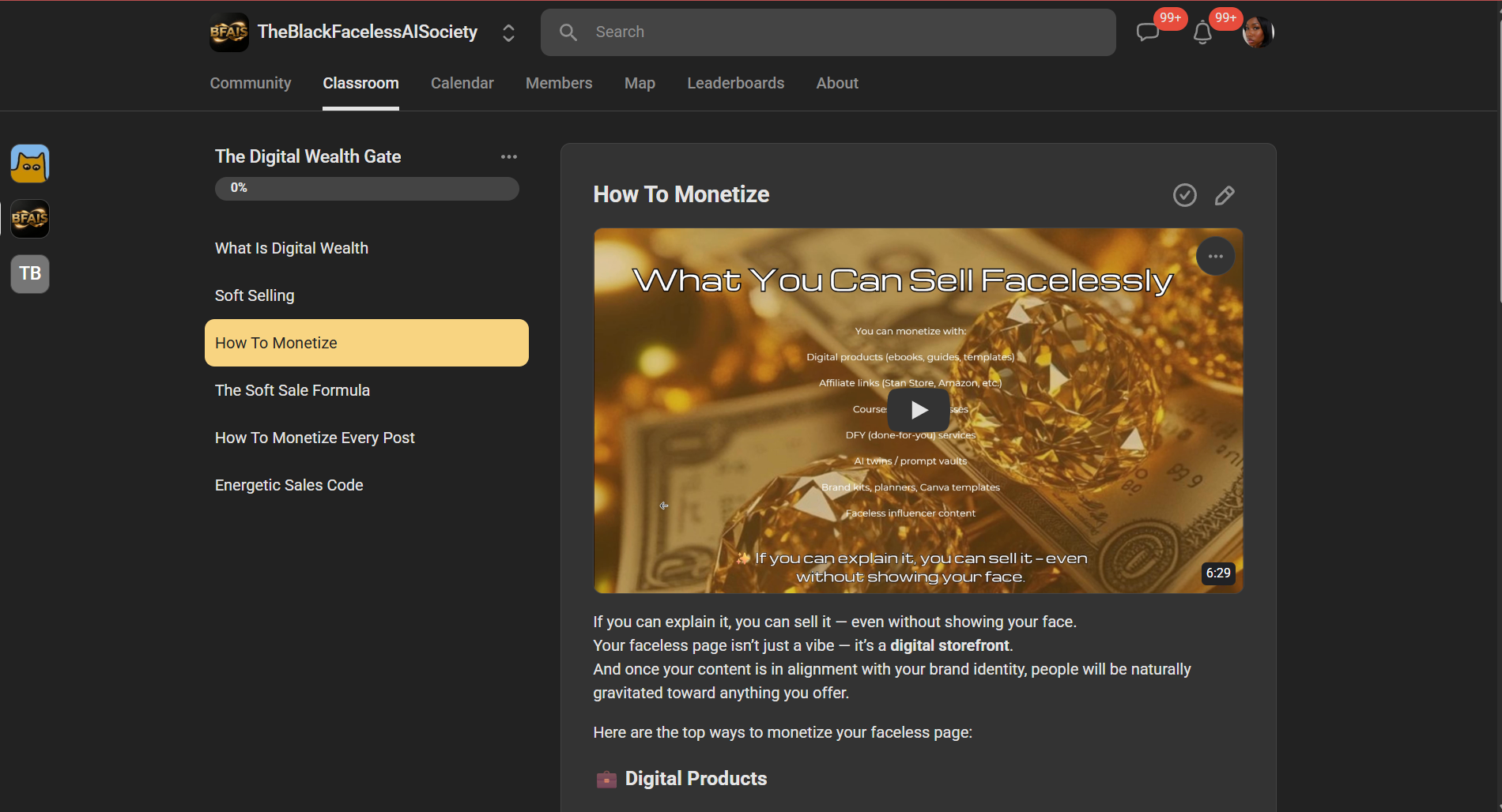 The monetization section inside BFAIS
